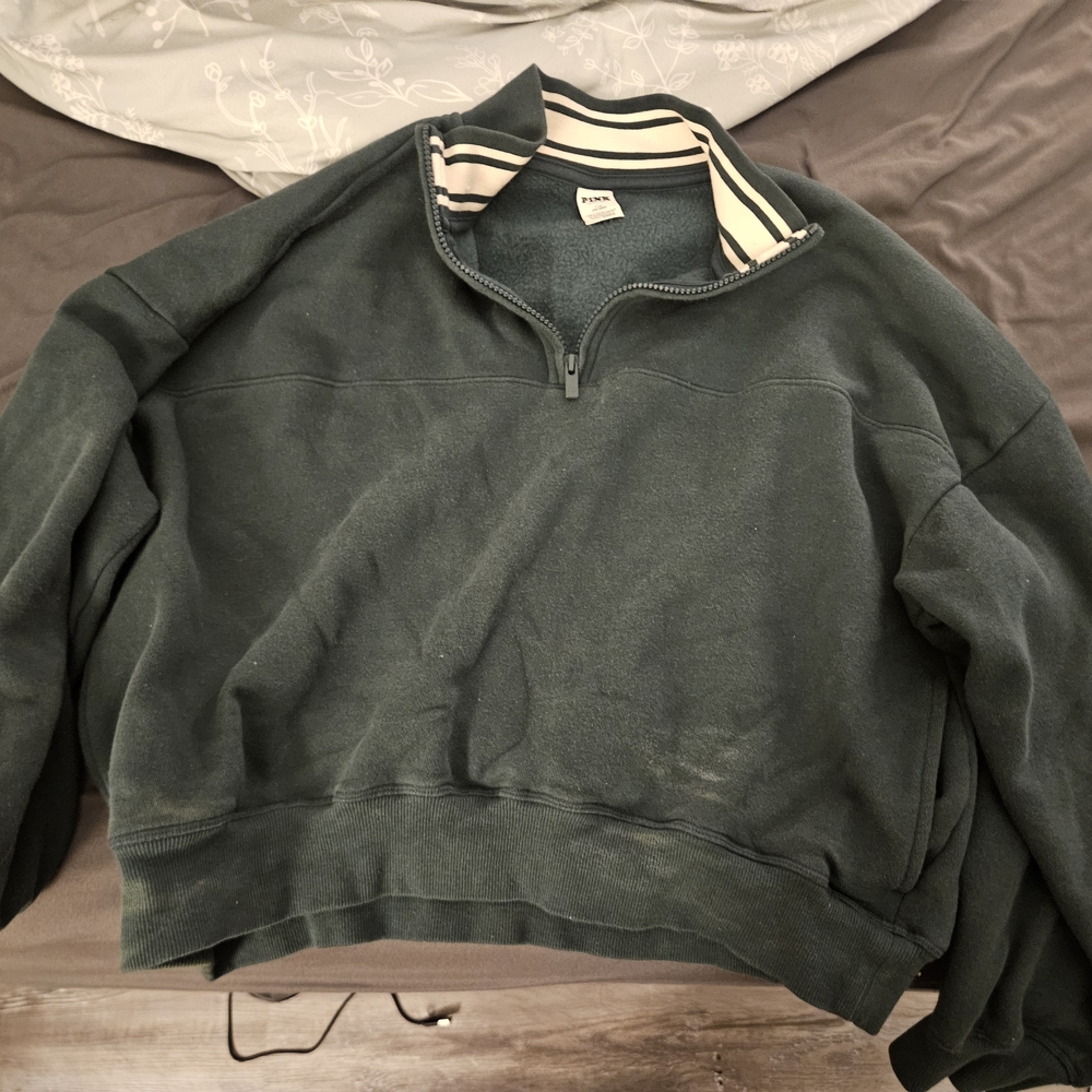 PINK Victoria's Secret Dark Green Quarter-Zip Sweatshirt
